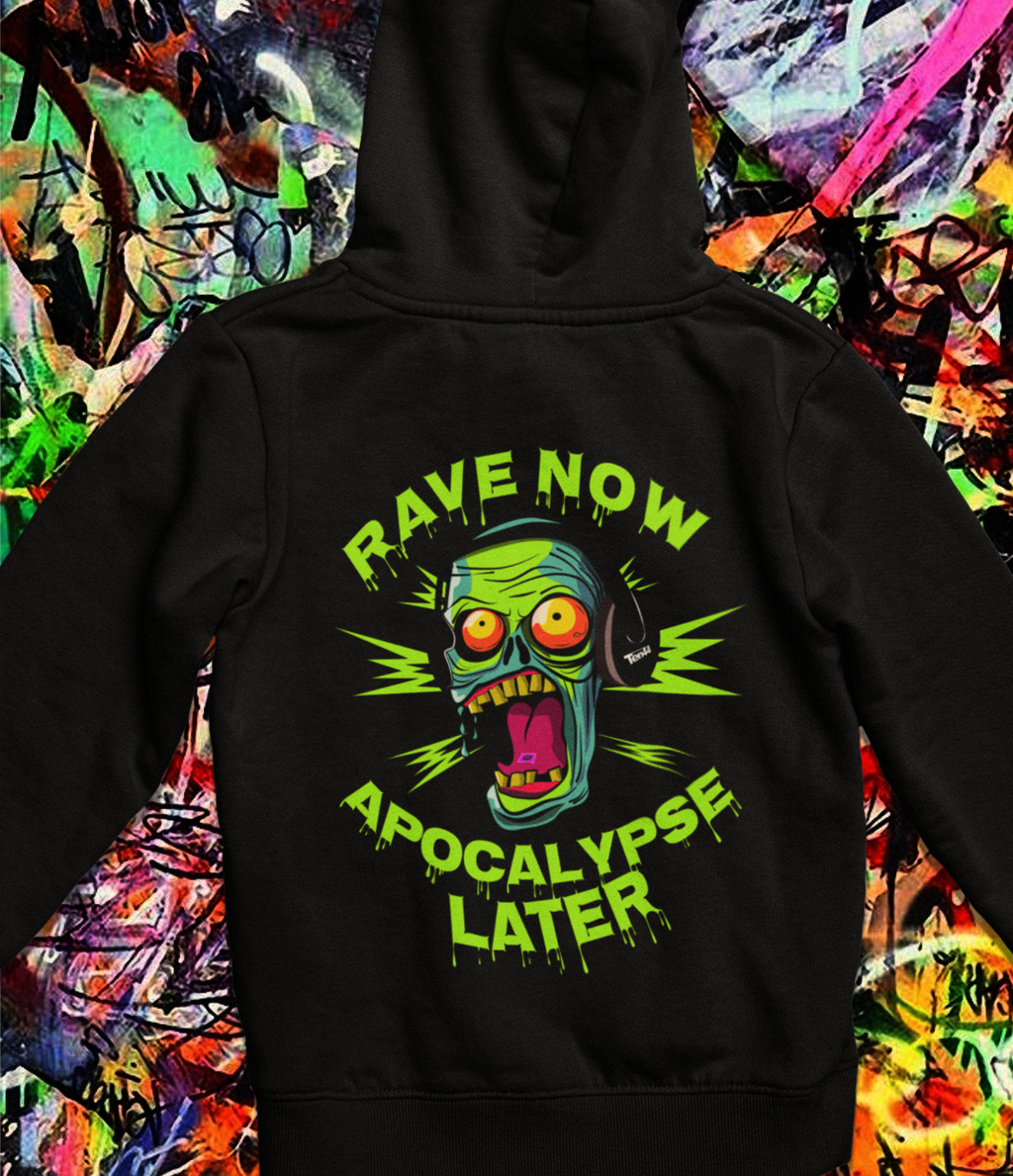 Rave Now...Apocalypse Later ! – Sweat à capuche léger unisexe (impression dos)